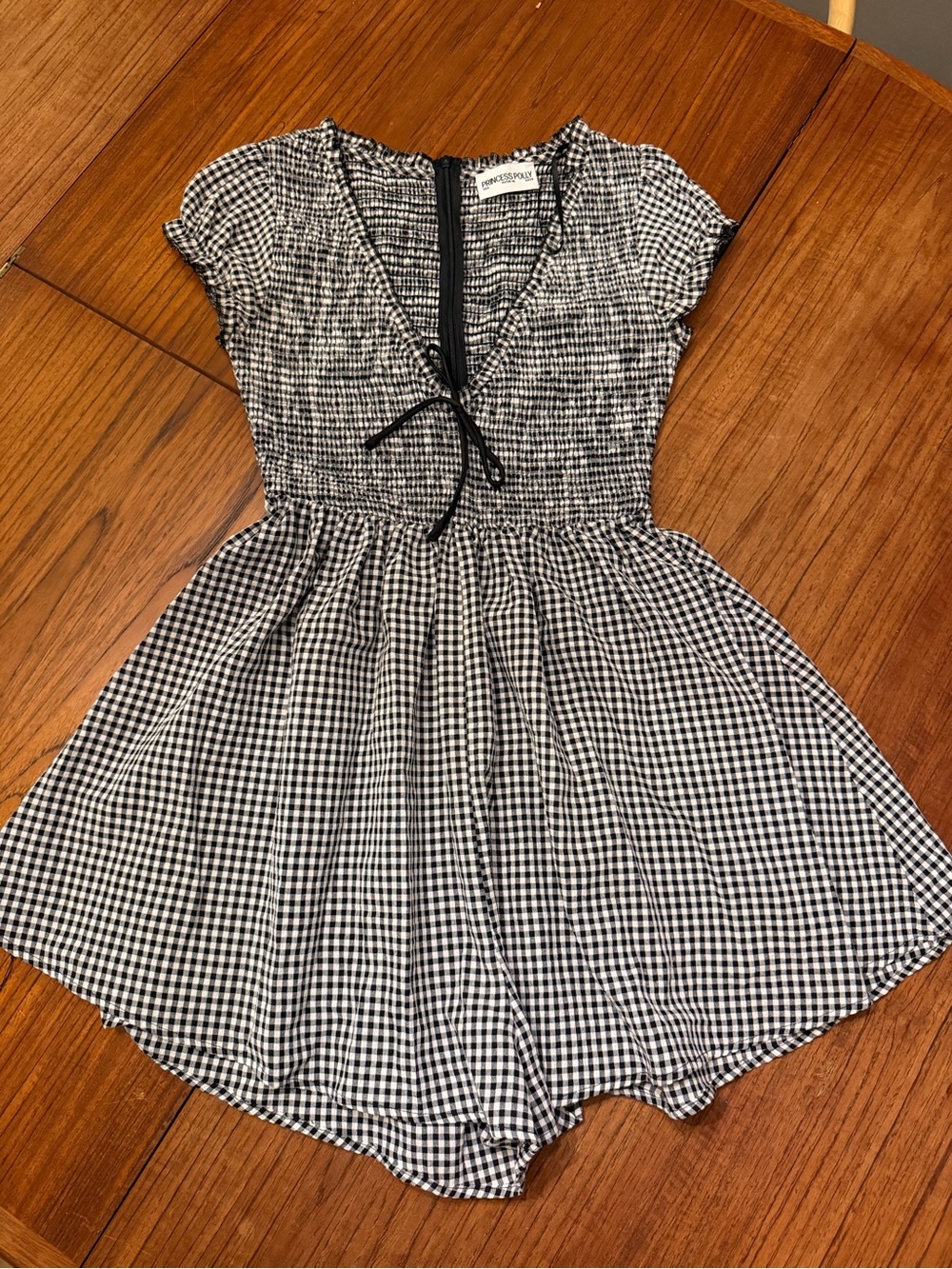 Princess Polly Black & White Gingham Smocked Romper